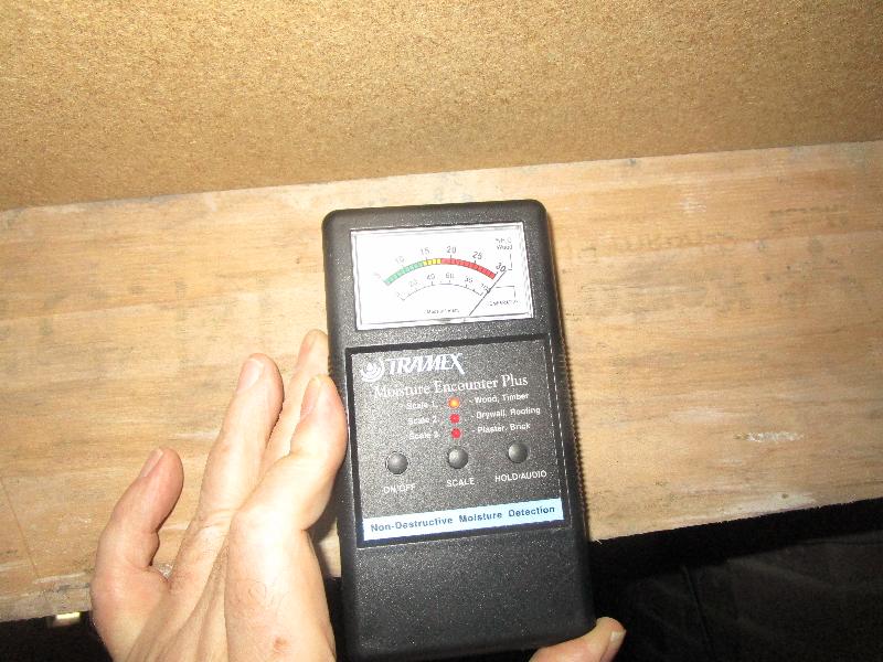 1 year old subfloor joists now measure maximum moisture meter reading